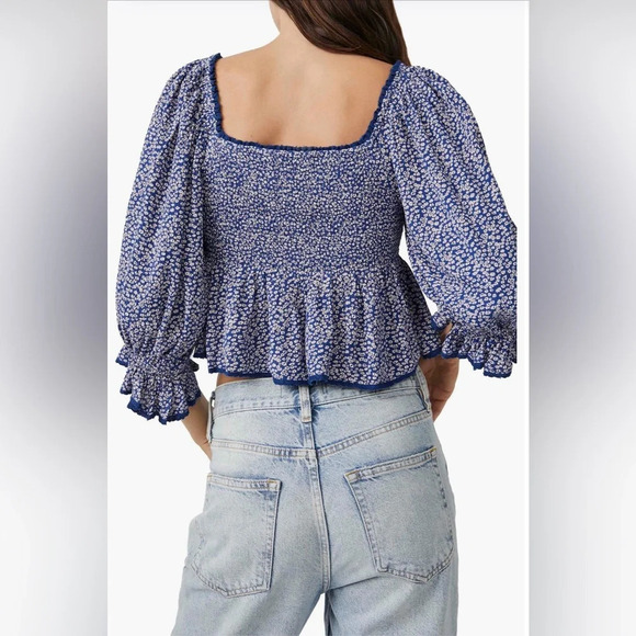 Free People Brittnee Print Smocked Back Peplum Top Size L - Picture 5 of 13